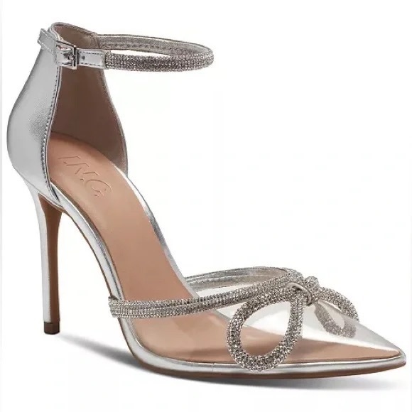 INC International Concepts Shoes - INC silver and crystal bow heel sandals